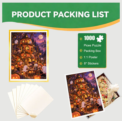 1000-Piece Premium Wooden Jigsaw Puzzle for Adults – Enchanted Pumpkin House of Halloween | Artisan Crafted, Whimsical Shapes & Unique Designs, Best Relaxation Gift