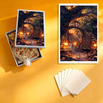 1000-Piece Premium Wooden Jigsaw Puzzle for Adults – Enchanted Tree Library Fantasy | Artisan Crafted, Whimsical Shapes & Unique Designs, Best Relaxation Gift