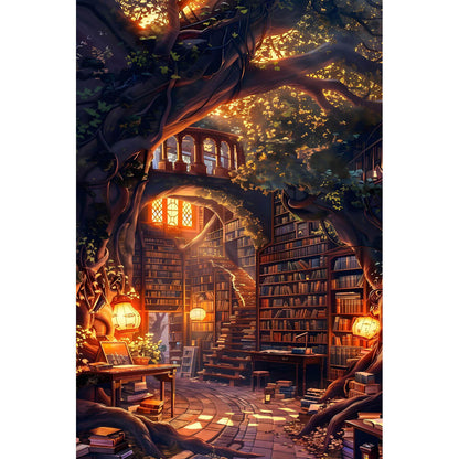 1000-Piece Premium Wooden Jigsaw Puzzle for Adults – Enchanted Tree Library Fantasy | Artisan Crafted, Whimsical Shapes & Unique Designs, Best Relaxation Gift