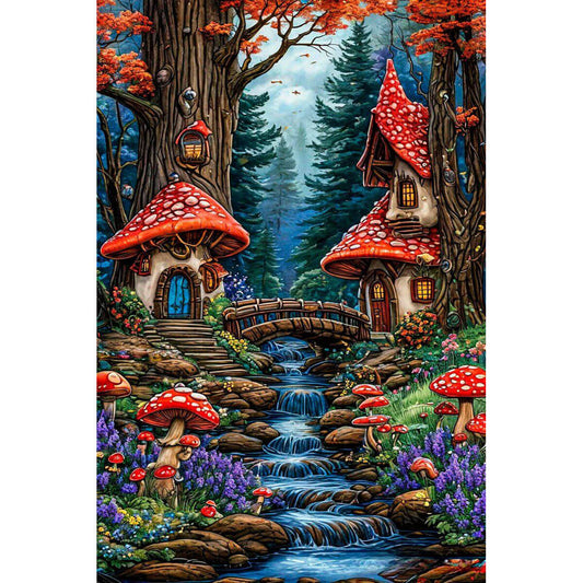 1000-Piece Premium Wooden Jigsaw Puzzle for Adults – Fairy Mushroom Village | Artisan Crafted, Whimsical Shapes & Unique Designs, Best Relaxation Gift