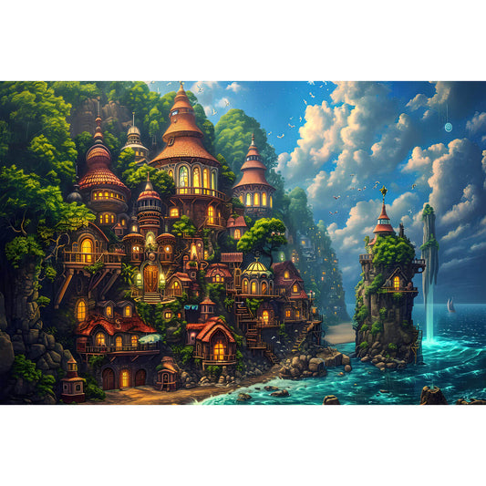 1000-Piece Premium Wooden Jigsaw Puzzle for Adults – Fantasy Cloud Castle | Artisan Crafted, Whimsical Shapes & Unique Designs, Best Relaxation Gift