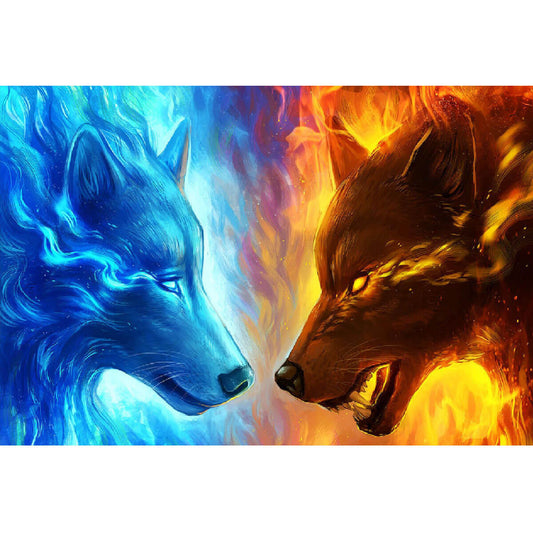 Wooden Jigsaw Puzzle 1000 Piece - Fantasy Fire and Ice Wolves