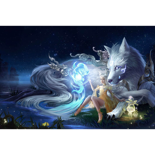 1000-Piece Premium Wooden Jigsaw Puzzle for Adults – Fantasy Girl and White Wolf | Artisan Crafted, Whimsical Shapes & Unique Designs, Best Relaxation Gift