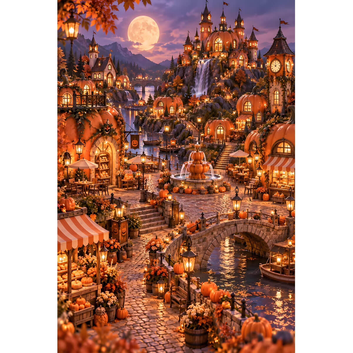 1000-Piece Premium Wooden Jigsaw Puzzle for Adults – Fantasy Halloween Town by Moonlight | Artisan Crafted, Whimsical Shapes & Unique Designs, Best Relaxation Gift