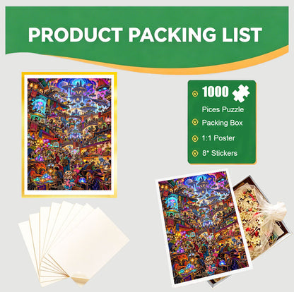 1000-Piece Premium Wooden Jigsaw Puzzle for Adults – Fantasy Market Wonderland | Artisan Crafted, Whimsical Shapes & Unique Designs, Best Relaxation Gift