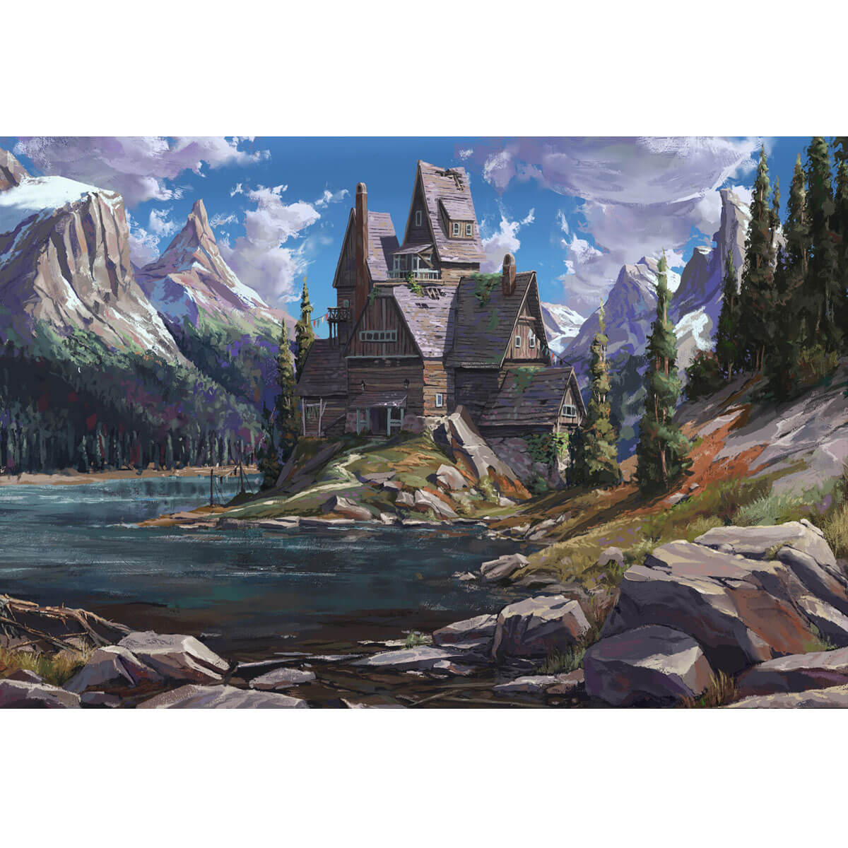 Wooden Jigsaw Puzzle 1000 Piece - Fantasy Mountain House
