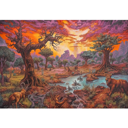 1000-Piece Premium Wooden Jigsaw Puzzle for Adults – Fantasy Savannah Sunset | Artisan Crafted, Whimsical Shapes & Unique Designs, Best Relaxation Gift