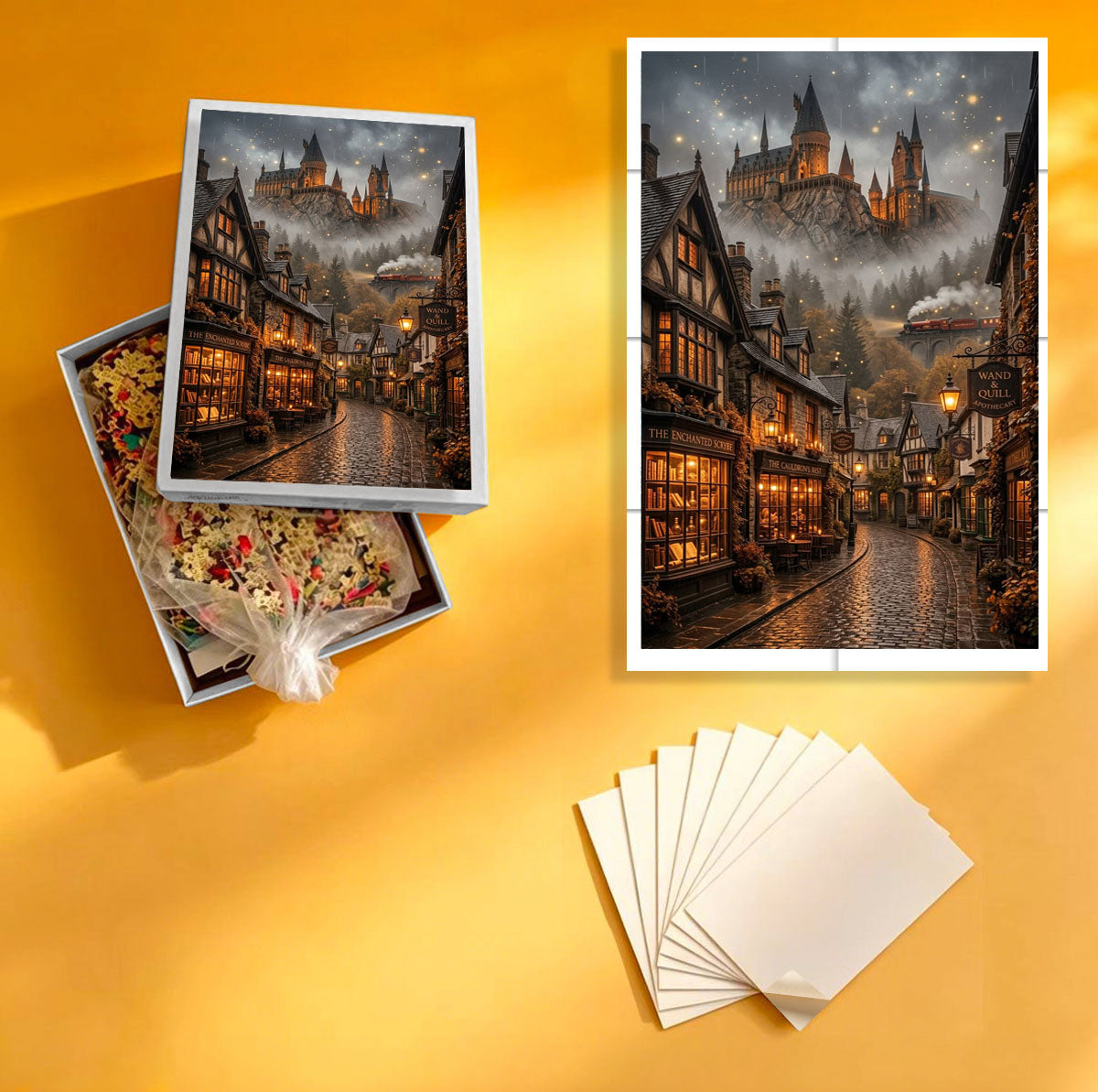 1000-Piece Premium Wooden Jigsaw Puzzle for Adults – Fantasy Street View| Artisan Crafted, Whimsical Shapes & Unique Designs, Best Relaxation Gift