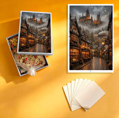 1000-Piece Premium Wooden Jigsaw Puzzle for Adults – Fantasy Street View| Artisan Crafted, Whimsical Shapes & Unique Designs, Best Relaxation Gift