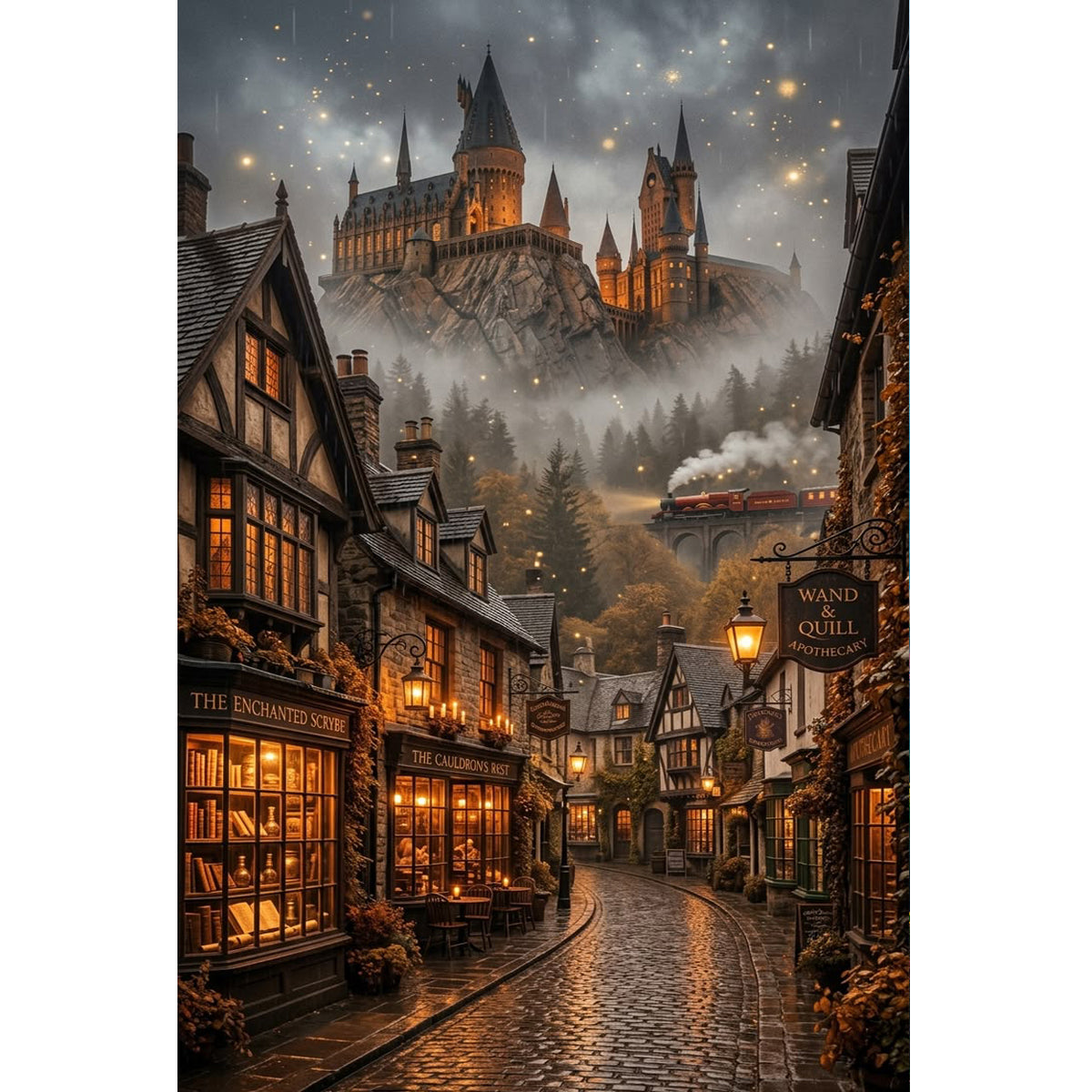 1000-Piece Premium Wooden Jigsaw Puzzle for Adults – Fantasy Street View| Artisan Crafted, Whimsical Shapes & Unique Designs, Best Relaxation Gift