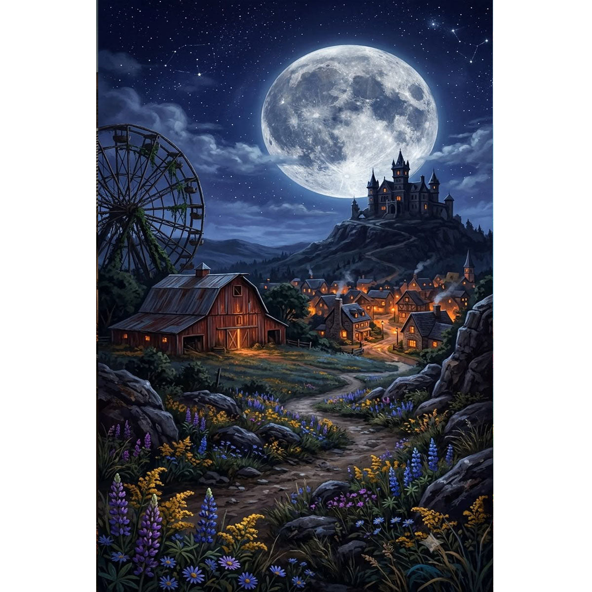1000-Piece Premium Wooden Jigsaw Puzzle for Adults – Ferris Town| Artisan Crafted, Whimsical Shapes & Unique Designs, Best Relaxation Gift