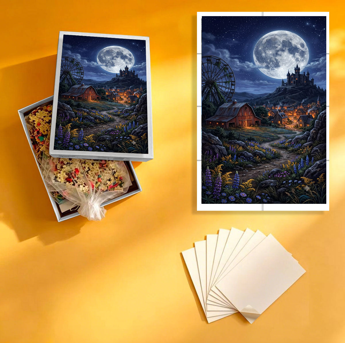 1000-Piece Premium Wooden Jigsaw Puzzle for Adults – Ferris Town| Artisan Crafted, Whimsical Shapes & Unique Designs, Best Relaxation Gift