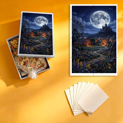 1000-Piece Premium Wooden Jigsaw Puzzle for Adults – Ferris Town| Artisan Crafted, Whimsical Shapes & Unique Designs, Best Relaxation Gift