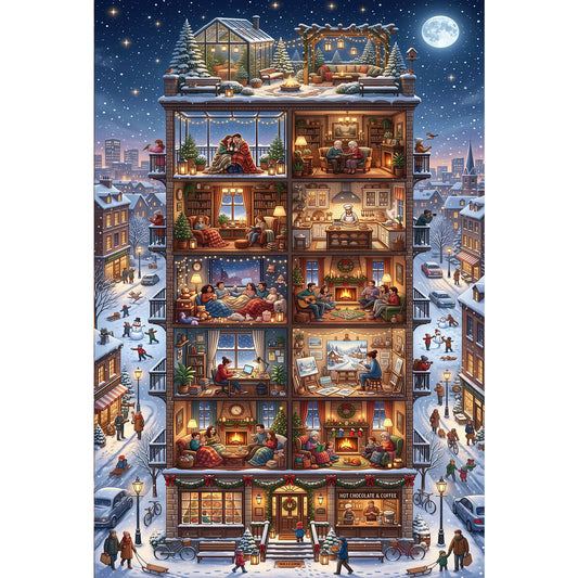 1000-Piece Premium Wooden Jigsaw Puzzle for Adults – Festive Multi-Story Christmas House| Artisan Crafted, Whimsical Shapes & Unique Designs, Best Relaxation Gift