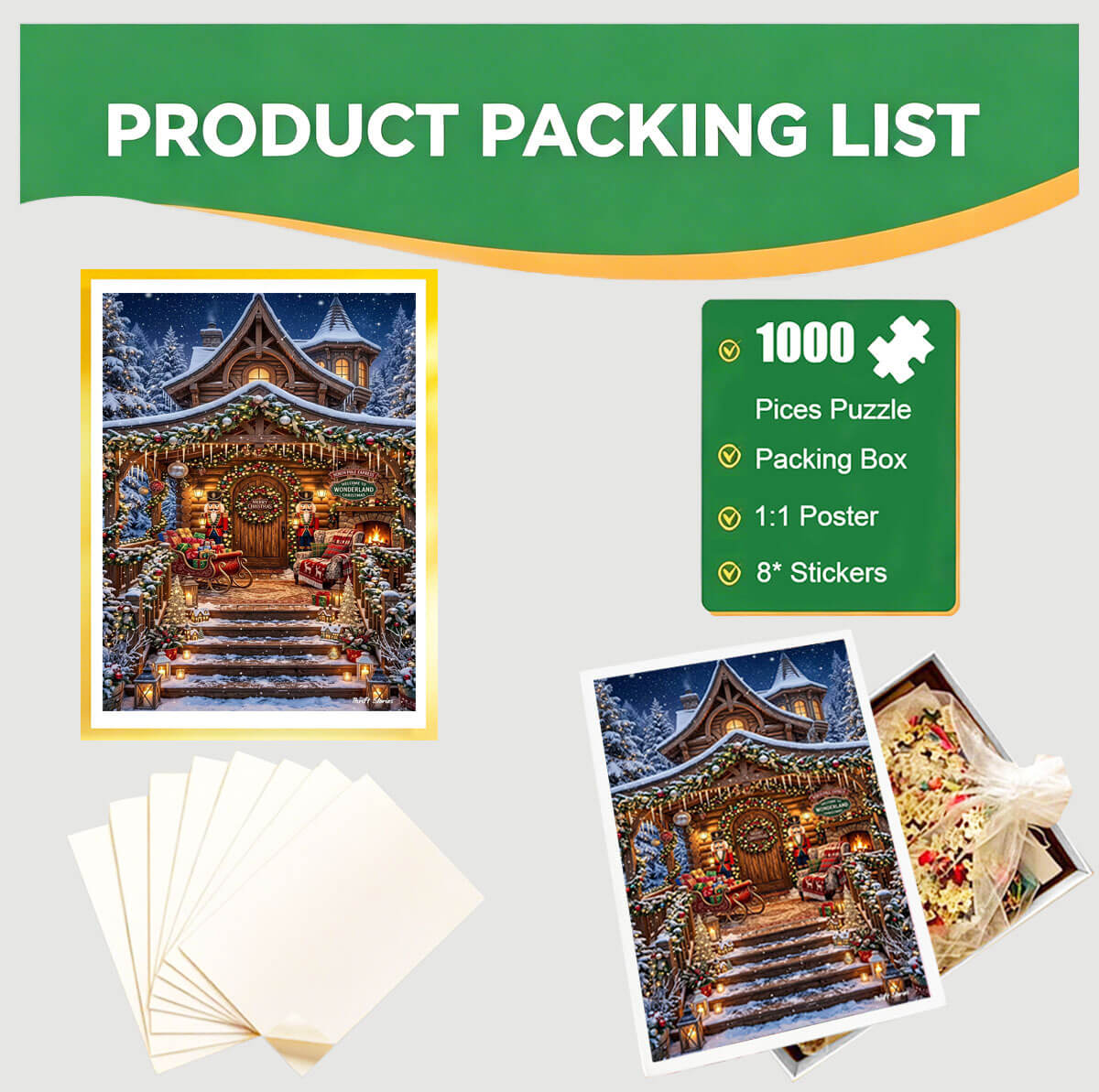 1000-Piece Premium Wooden Jigsaw Puzzle for Adults –‌ Festive North Pole Cabin | Artisan Crafted, Whimsical Shapes & Unique Designs, Best Relaxation Gift
