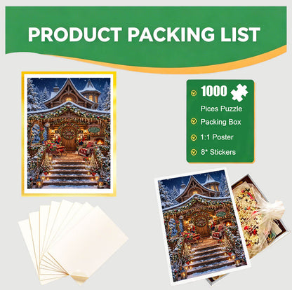 1000-Piece Premium Wooden Jigsaw Puzzle for Adults –‌ Festive North Pole Cabin | Artisan Crafted, Whimsical Shapes & Unique Designs, Best Relaxation Gift