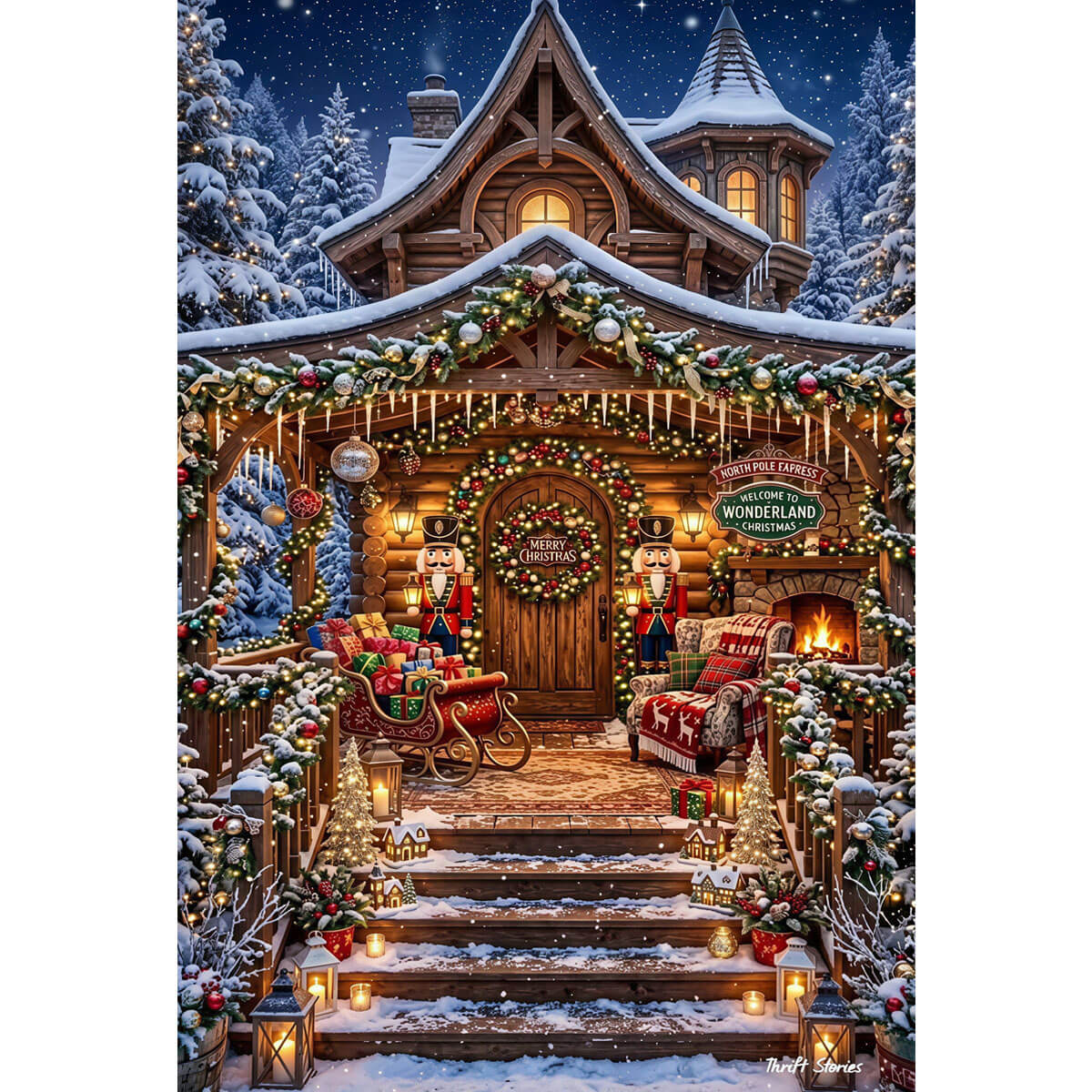 1000-Piece Premium Wooden Jigsaw Puzzle for Adults –‌ Festive North Pole Cabin | Artisan Crafted, Whimsical Shapes & Unique Designs, Best Relaxation Gift