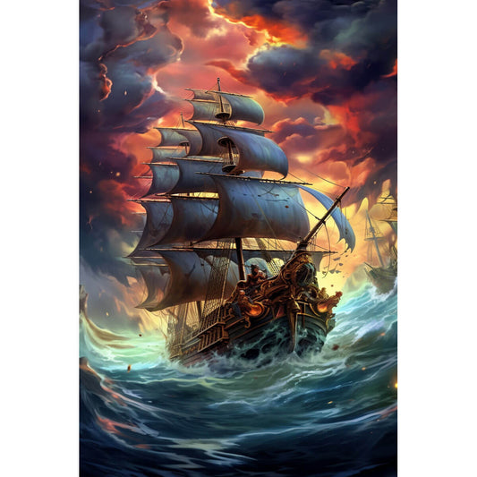 1000-Piece Premium Wooden Jigsaw Puzzle for Adults – Fiery Ocean Galleon | Artisan Crafted, Whimsical Shapes & Unique Designs, Best Relaxation Gift