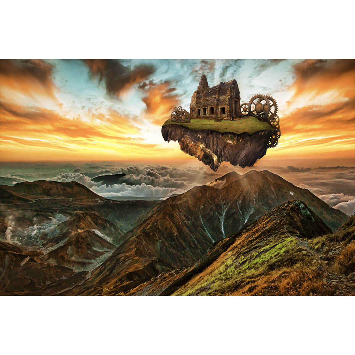 1000-Piece Premium Wooden Jigsaw Puzzle for Adults – Floating Temple in the Sky | Artisan Crafted, Whimsical Shapes & Unique Designs, Best Relaxation Gift
