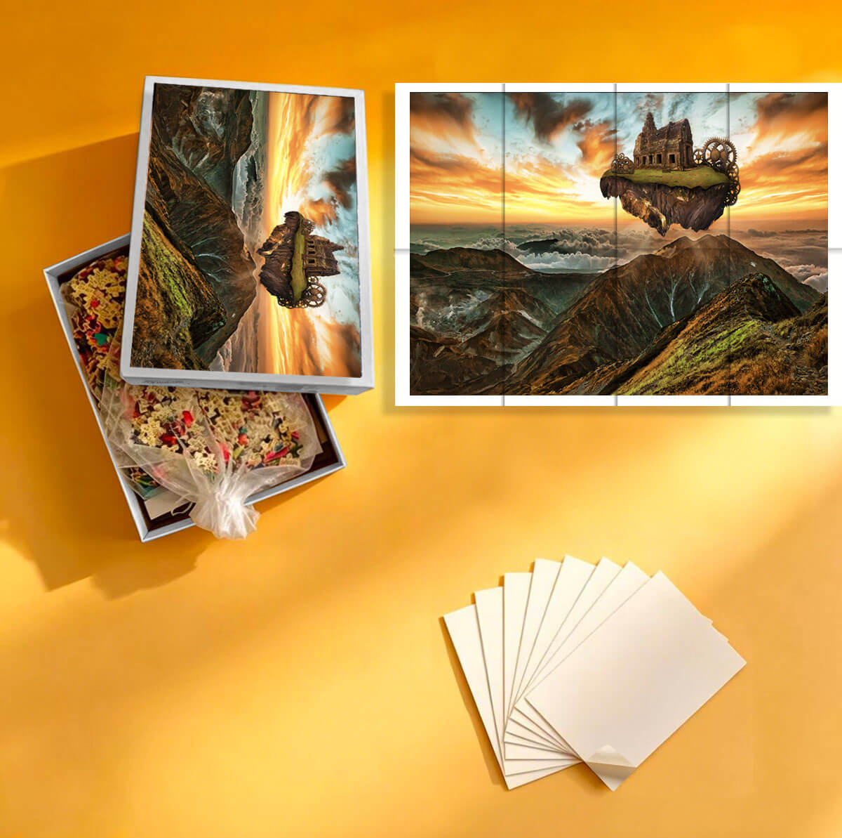 1000-Piece Premium Wooden Jigsaw Puzzle for Adults – Floating Temple in the Sky | Artisan Crafted, Whimsical Shapes & Unique Designs, Best Relaxation Gift