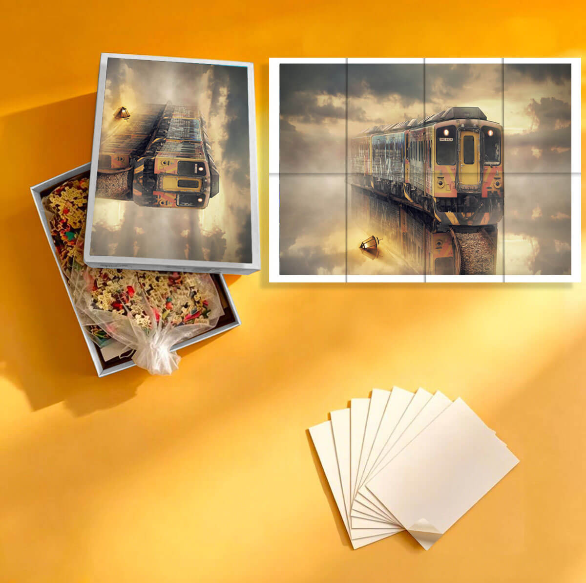 1000-Piece Premium Wooden Jigsaw Puzzle for Adults – Floating Train Through Cloud Kingdom | Artisan Crafted, Whimsical Shapes & Unique Designs, Best Relaxation Gift