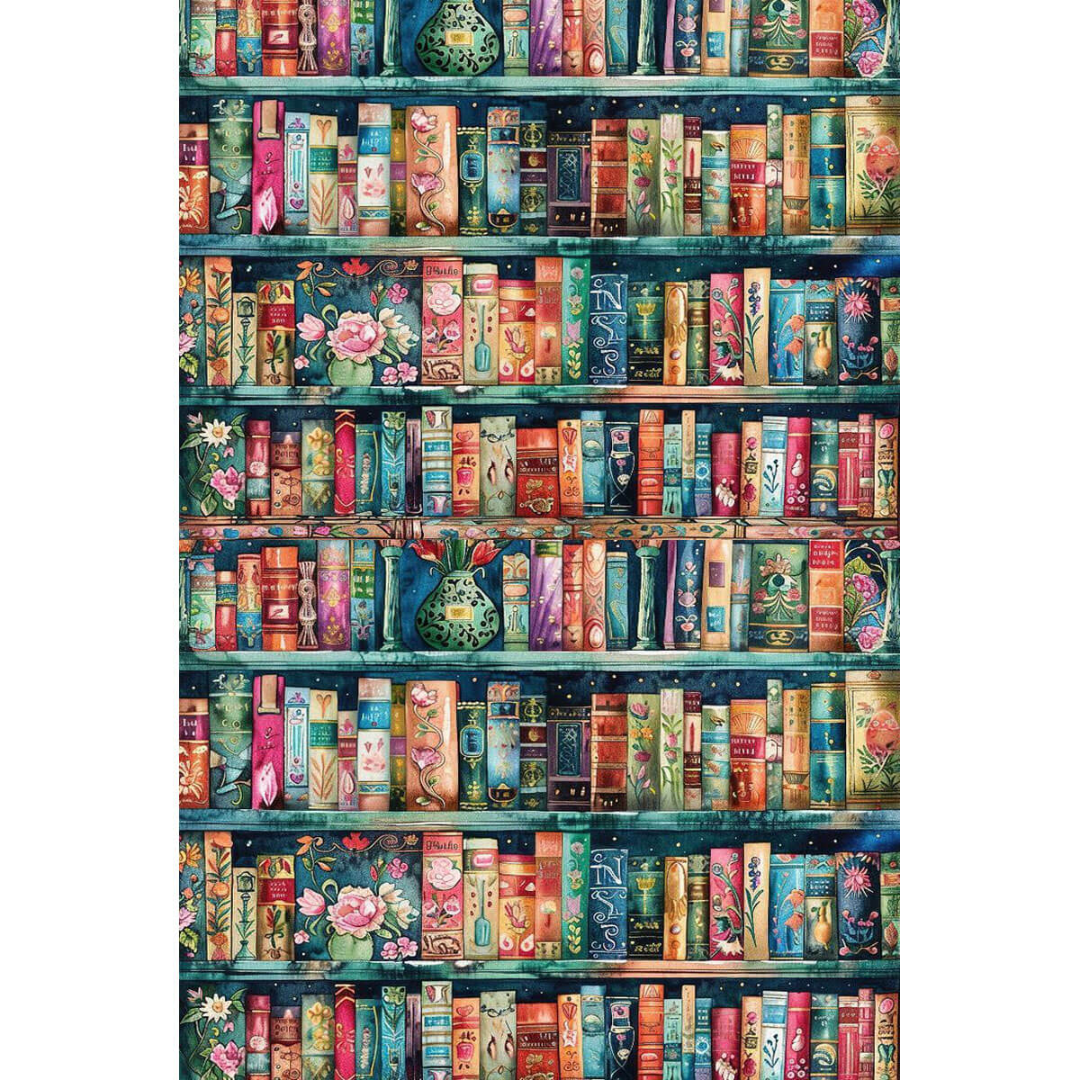 1000-Piece Premium Wooden Jigsaw Puzzle for Adults – Floral Bookshelf | Artisan Crafted, Whimsical Shapes & Unique Designs, Best Relaxation Gift