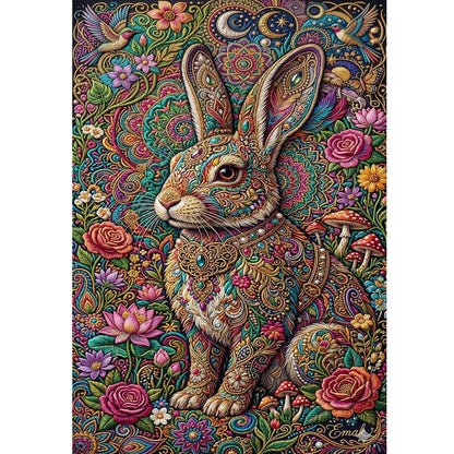 1000-Piece Premium Wooden Jigsaw Puzzle for Adults – Floral Rabbit | Artisan Crafted, Whimsical Shapes & Unique Designs, Best Relaxation Gift