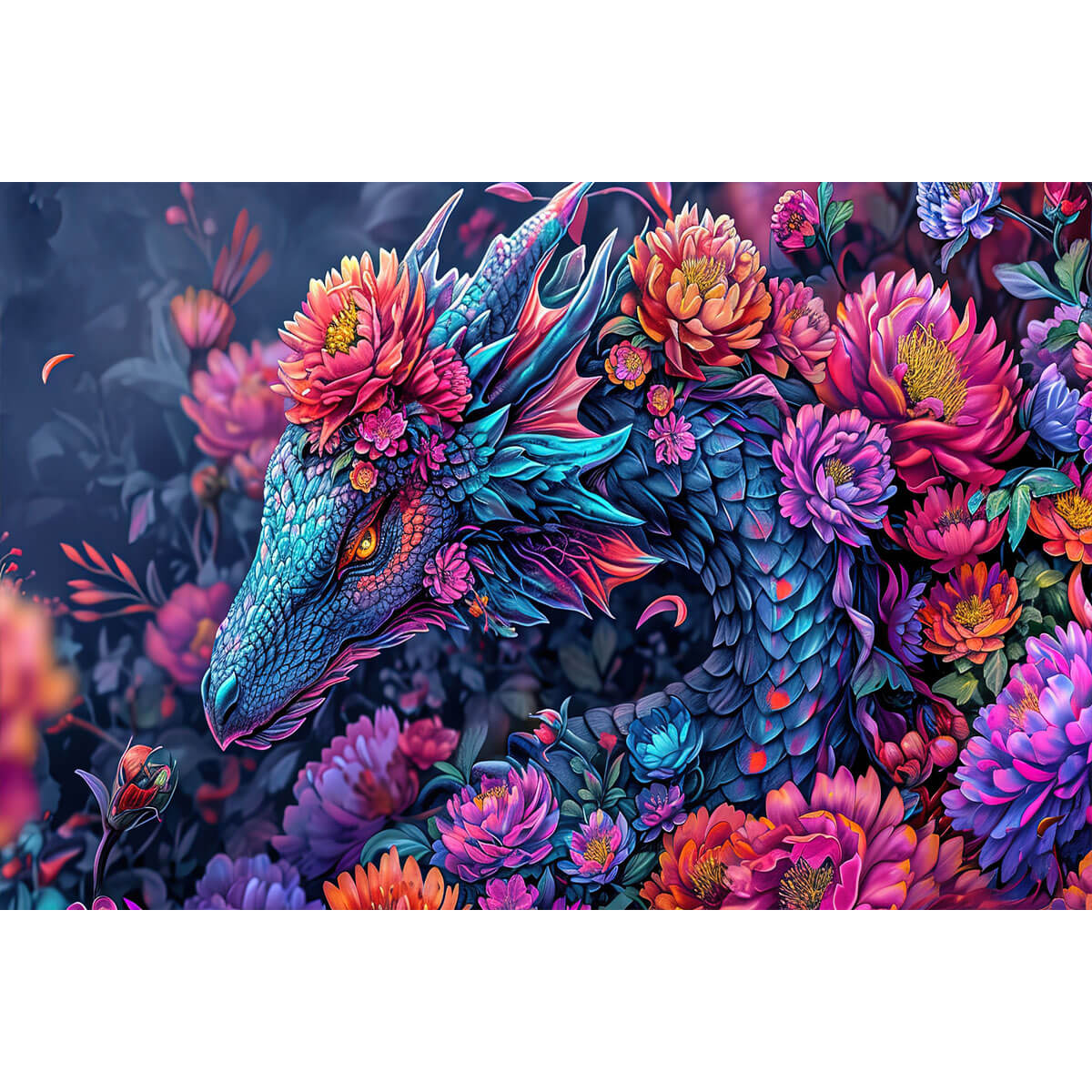 1000-Piece Premium Wooden Jigsaw Puzzle for Adults – Flower Dragon 2 | Artisan Crafted, Whimsical Shapes & Unique Designs, Best Relaxation Gift