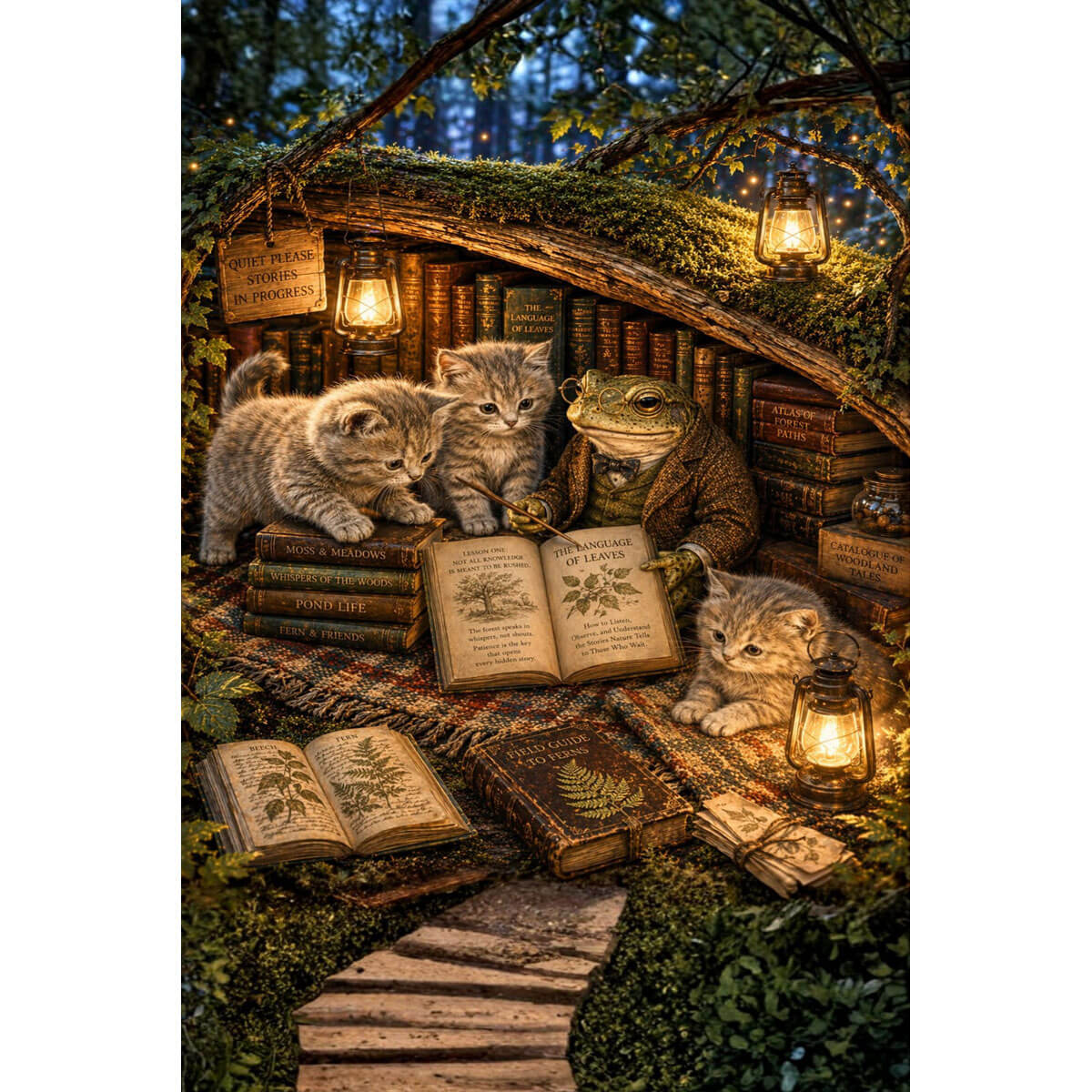1000-Piece Premium Wooden Jigsaw Puzzle for Adults –  Forest Book Nook | Artisan Crafted, Whimsical Shapes & Unique Designs, Best Relaxation Gift