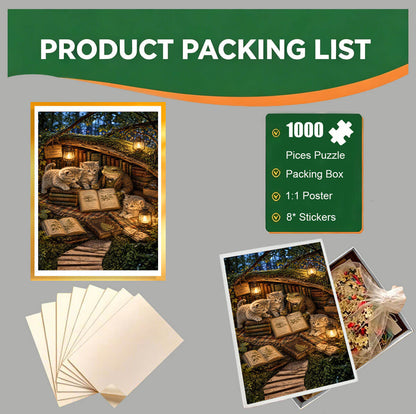 1000-Piece Premium Wooden Jigsaw Puzzle for Adults –  Forest Book Nook | Artisan Crafted, Whimsical Shapes & Unique Designs, Best Relaxation Gift