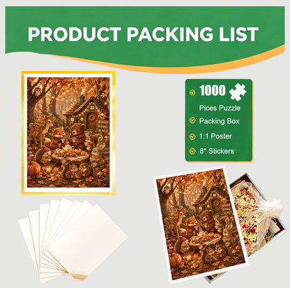1000-Piece Premium Wooden Jigsaw Puzzle for Adults – Forest Friends' Tea Party | Artisan Crafted, Whimsical Shapes & Unique Designs, Best Relaxation Gift