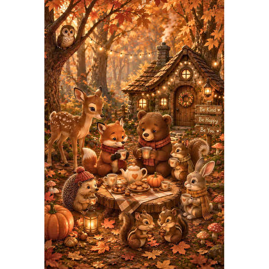 1000-Piece Premium Wooden Jigsaw Puzzle for Adults – Forest Friends' Tea Party | Artisan Crafted, Whimsical Shapes & Unique Designs, Best Relaxation Gift
