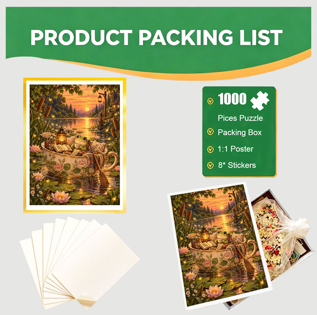1000-Piece Premium Wooden Jigsaw Puzzle for Adults – Frog's Serene Tea Time | Artisan Crafted, Whimsical Shapes & Unique Designs, Best Relaxation Gift