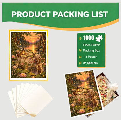 1000-Piece Premium Wooden Jigsaw Puzzle for Adults – Frog's Serene Tea Time | Artisan Crafted, Whimsical Shapes & Unique Designs, Best Relaxation Gift