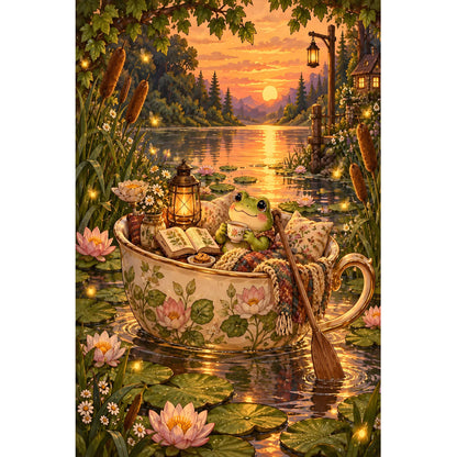 1000-Piece Premium Wooden Jigsaw Puzzle for Adults – Frog's Serene Tea Time | Artisan Crafted, Whimsical Shapes & Unique Designs, Best Relaxation Gift