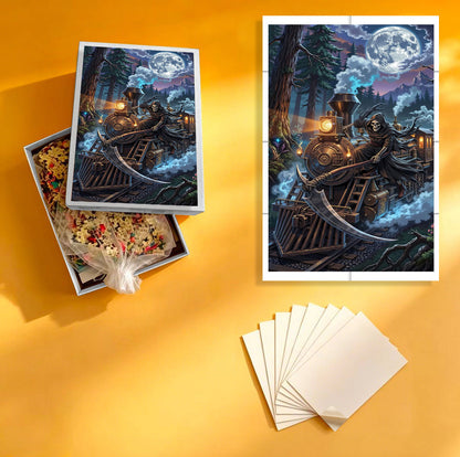 1000-Piece Premium Wooden Jigsaw Puzzle for Adults – Ghost Train | Artisan Crafted, Whimsical Shapes & Unique Designs, Best Relaxation Gift