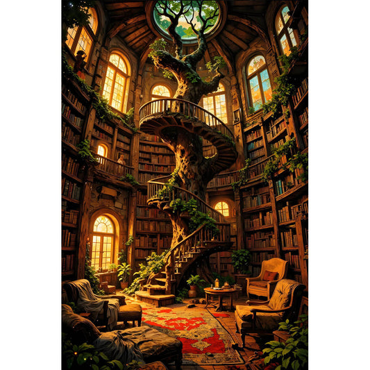 1000-Piece Premium Wooden Jigsaw Puzzle for Adults – Giant Tree Library | Artisan Crafted, Whimsical Shapes & Unique Designs, Best Relaxation Gift