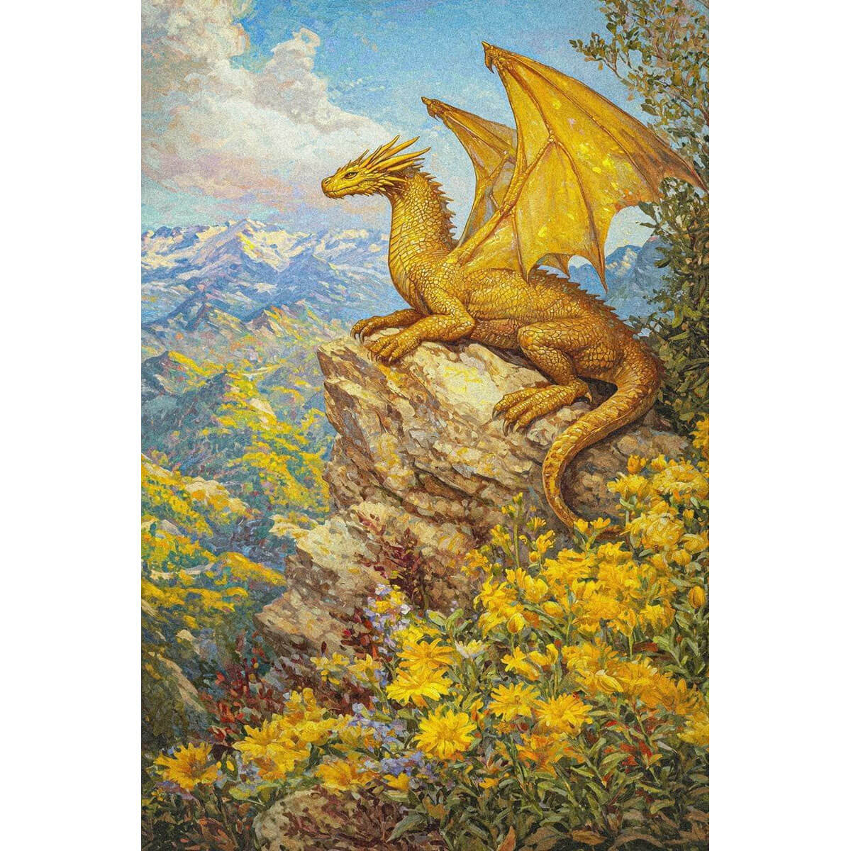 1000-Piece Premium Wooden Jigsaw Puzzle for Adults – Golden Dragon on Cliff | Artisan Crafted, Whimsical Shapes & Unique Designs, Best Relaxation Gift