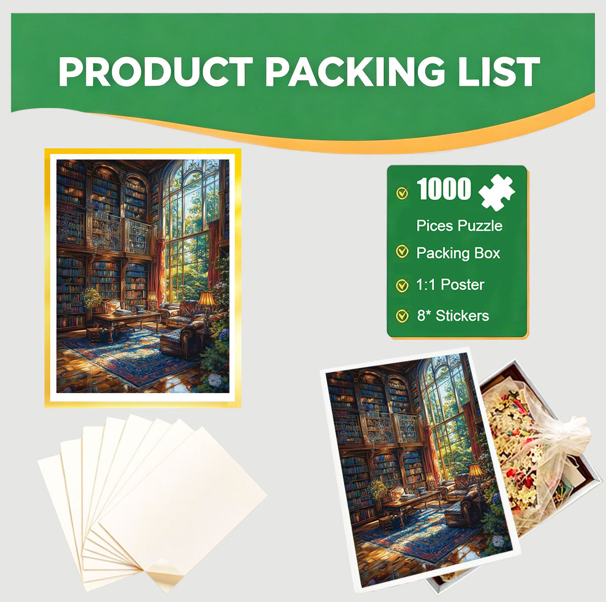 1000-Piece Premium Wooden Jigsaw Puzzle for Adults – Grand Library | Artisan Crafted, Whimsical Shapes & Unique Designs, Best Relaxation Gift