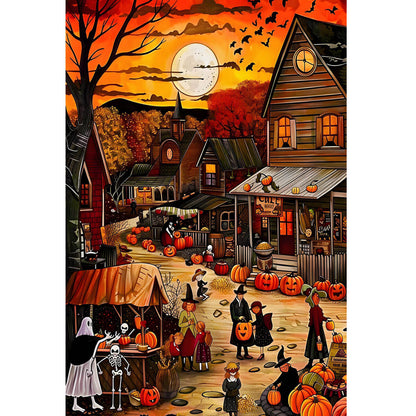 1000-Piece Premium Wooden Jigsaw Puzzle for Adults –Halloween Festival in the Town | Artisan Crafted, Whimsical Shapes & Unique Designs, Best Relaxation Gift