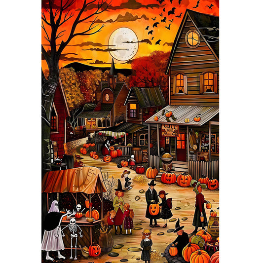 1000-Piece Premium Wooden Jigsaw Puzzle for Adults –Halloween Festival in the Town | Artisan Crafted, Whimsical Shapes & Unique Designs, Best Relaxation Gift
