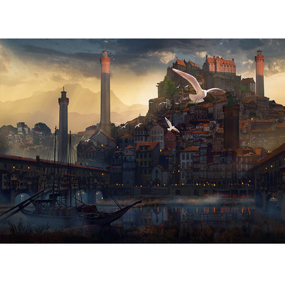 1000-Piece Premium Wooden Jigsaw Puzzle for Adults – Harbor Town | Artisan Crafted, Whimsical Shapes & Unique Designs, Best Relaxation Gift