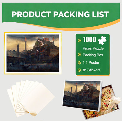1000-Piece Premium Wooden Jigsaw Puzzle for Adults – Harbor Town | Artisan Crafted, Whimsical Shapes & Unique Designs, Best Relaxation Gift