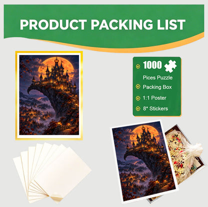 1000-Piece Premium Wooden Jigsaw Puzzle for Adults – Haunted Castle Under the Full Moon| Artisan Crafted, Whimsical Shapes & Unique Designs, Best Relaxation Gift