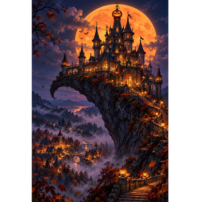 1000-Piece Premium Wooden Jigsaw Puzzle for Adults – Haunted Castle Under the Full Moon| Artisan Crafted, Whimsical Shapes & Unique Designs, Best Relaxation Gift