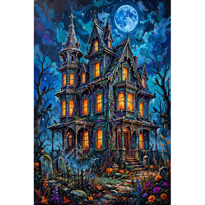 1000-Piece Premium Wooden Jigsaw Puzzle for Adults – Haunted Mansion Under the Moon | Artisan Crafted, Whimsical Shapes & Unique Designs, Best Relaxation Gift