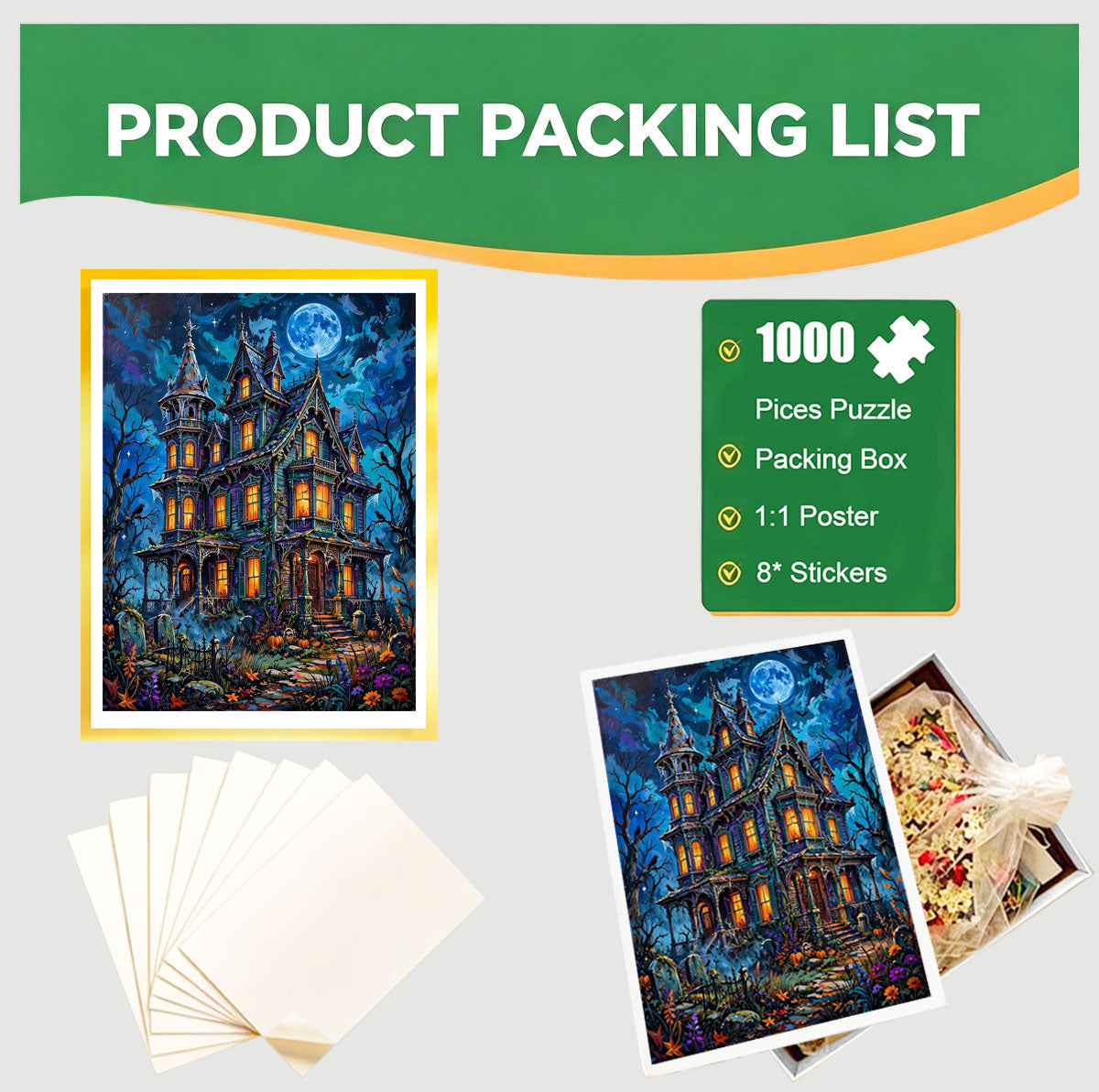 1000-Piece Premium Wooden Jigsaw Puzzle for Adults – Haunted Mansion Under the Moon | Artisan Crafted, Whimsical Shapes & Unique Designs, Best Relaxation Gift