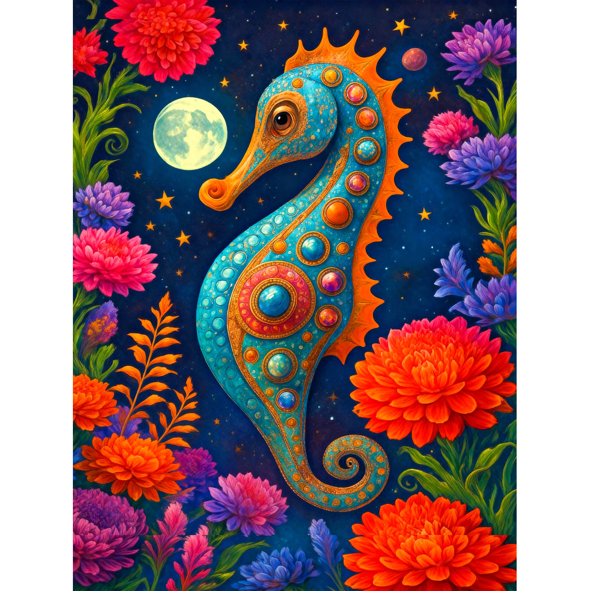 Wooden Jigsaw Puzzle 1000-Piece for Adults – Relaxing Gift Idea & Elegant Home Décor Artwork with Full-Size Poster, Premium Stress Relief Activity - Hippocampe de la lune