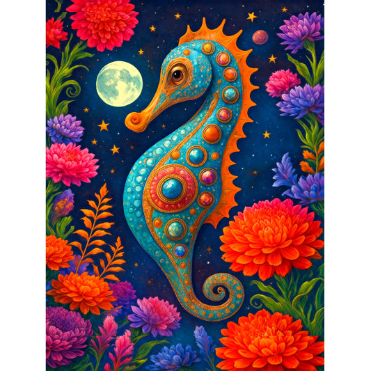 Wooden Jigsaw Puzzle 1000-Piece for Adults – Relaxing Gift Idea & Elegant Home Décor Artwork with Full-Size Poster, Premium Stress Relief Activity - Hippocampe de la lune