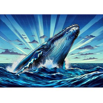 Wooden Jigsaw Puzzle 1000 Piece - Humpback Whale Leap - Majestic Ocean Wildlife